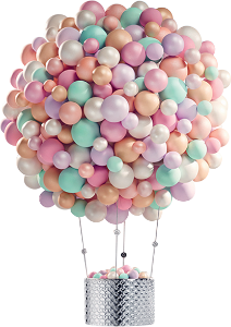 a hot air ballon made with lots of little balloons